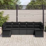 vidaXL Ensemble de canapé de jardin avec coussin 7 Pièces Noir Poly rotin