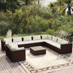 vidaXL Salon de jardin 11 Pièces avec coussins marron résine tressée