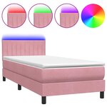 vidaXL Sommier à lattes de lit avec matelas et LED rose 80x220 cm velours