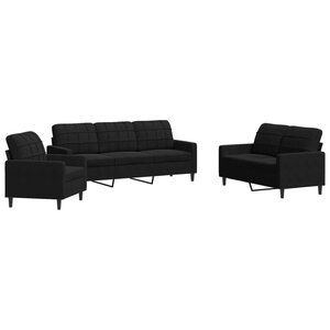 vidaXL Ensemble de canapés 3 Pièces avec coussins Noir Velours