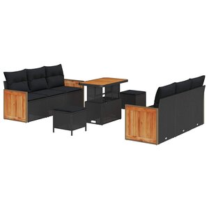 vidaXL Ensemble de canapé de jardin 9 Pièces Noir 90 x 55 x 71 cm
