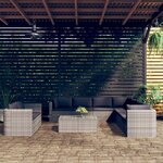 vidaXL Salon de jardin 10 Pièces avec coussins Résine tressée Gris