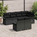 vidaXL Ensemble de canapé de jardin avec coussin 7 Pièces Noir Poly rotin