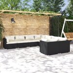 vidaXL Salon de jardin 8 Pièces avec coussins Résine tressée Noir