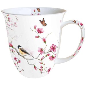 Tasse en Porcelaine Fine - Oiseau  papillon et fleurs