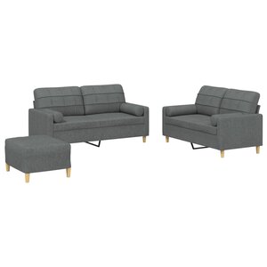 vidaXL Ensemble de canapés 3 Pièces coussins gris foncé tissu