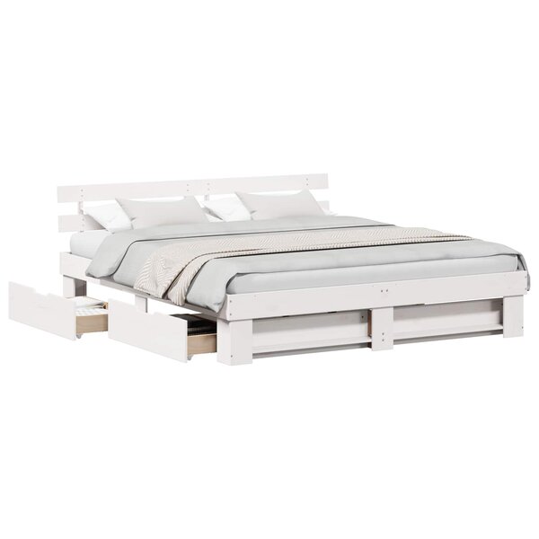 vidaXL Cadre de lit avec tête de lit Blanc 200 x 200 cm Pin massif