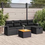 vidaXL Salon de jardin 6 Pièces avec coussins noir résine tressée