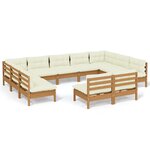 vidaXL Salon de jardin 11 Pièces avec coussins Marron miel Bois de pin