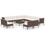 vidaXL Salon de jardin 14 Pièces avec coussins Résine tressée Marron