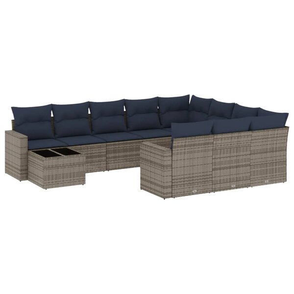 vidaXL Salon de jardin 11 Pièces avec coussins gris résine tressée