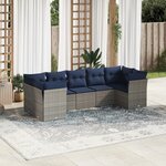 vidaXL Salon de jardin 7 Pièces avec coussins gris résine tressée