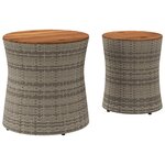 vidaXL Tables d'appoint de jardin 2 Pièces dessus en bois gris poly rotin
