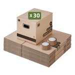 Pack and Move - Lot de 30 cartons déménagement livres avec poignées + 1 adhésif GRATUIT