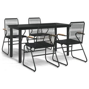 vidaXL Ensemble à manger de jardin 5 Pièces Noir Rotin PVC