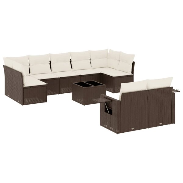 vidaXL Salon de jardin 10 Pièces avec coussins marron résine tressée