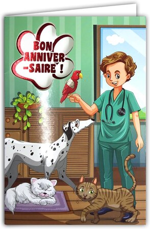 Carte Bon Anniversaire Vétérinaire Chats Chien Perroquet Enveloppe 12x17 5cm