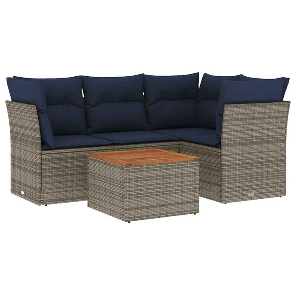 vidaXL Salon de jardin 5 Pièces avec coussins gris résine tressée