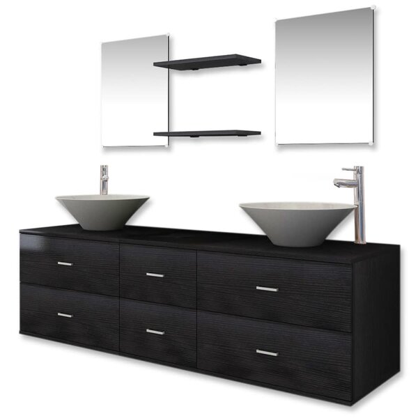 vidaXL Meubles de salle de bain 9 Pièces avec lavabo et robinet Noir
