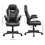Chaise de bureau fauteuil gamer siège ergonomique pivotant avec accoudoirs rabattables hauteur réglable et inclinaison libre charge 150 kg noir 12_0004865