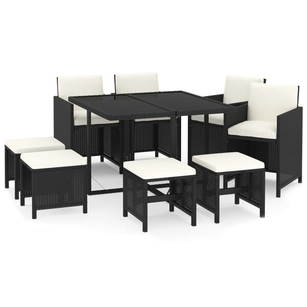 vidaXL Ensemble à manger de jardin coussins 9Pièces Résine tressée Noir