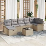 vidaXL Ensemble de Canapés de Jardin en 8 Pièces avec Coussins Beige Poly Rotin