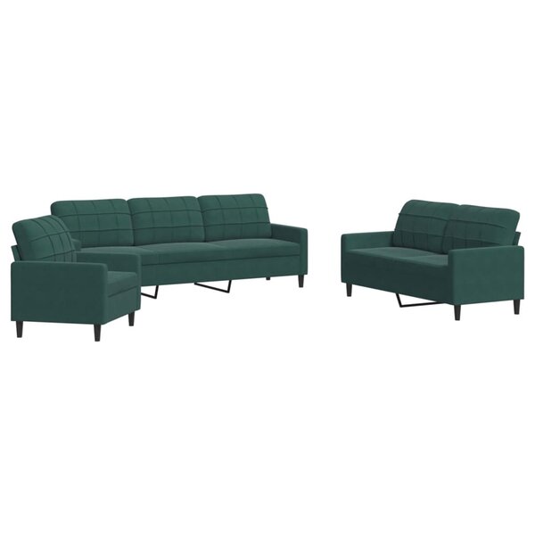 vidaXL Ensemble de canapés 3 Pièces avec coussins Vert foncé Velours