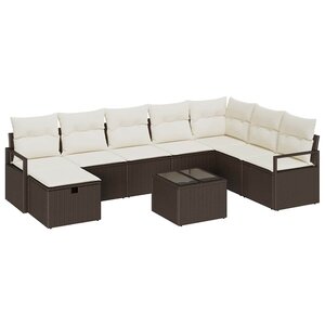 vidaXL Ensemble de canapé de jardin avec coussin 9 Pièces Marron et crème