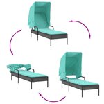 vidaXL Chaise longue avec auvent et table noir résine tressée