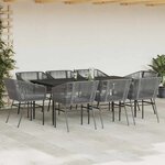vidaXL Ensemble à manger jardin coussins 9 Pièces gris poly rotin verre