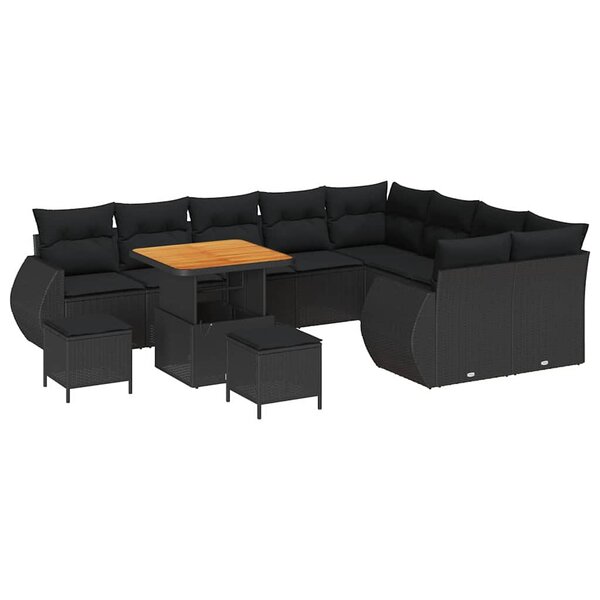 vidaXL Ensemble de canapé de jardin 12 Pièces Noir polyrotin