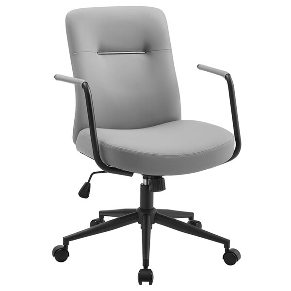 Chaise de bureau pivotante fauteuil ergonomique surface en pu facile à nettoyer hauteur réglable dossier confortable assise incurvée capacité 150 kg gris 12_0004884
