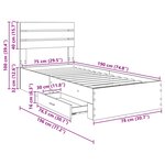 vidaXL Cadre de lit avec tiroir Sonoma Gris et Argent 75 x 190 cm