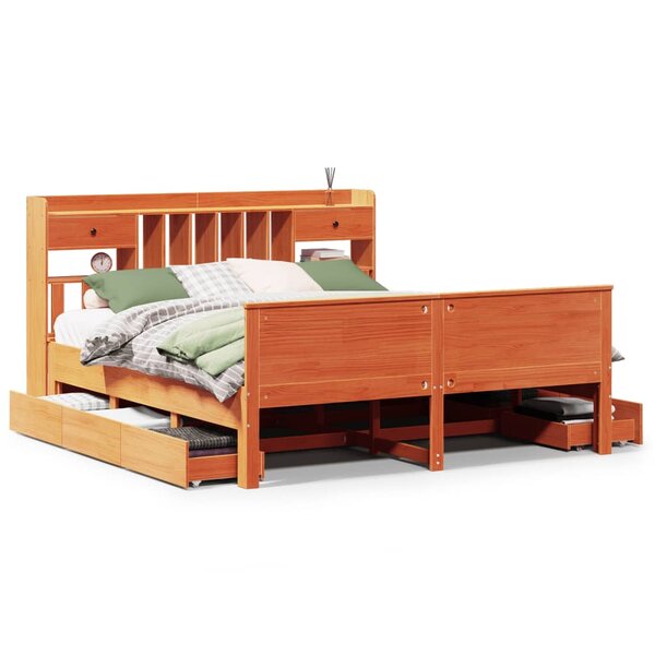 vidaXL Lit bibliothèque sans matelas cire marron 180x200 cm pin massif