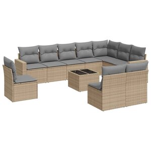 vidaXL Salon de jardin 11 Pièces avec coussins beige résine tressée