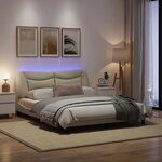 vidaXL Cadre de lit avec lumières LED crème 160 x 200 cm tissu
