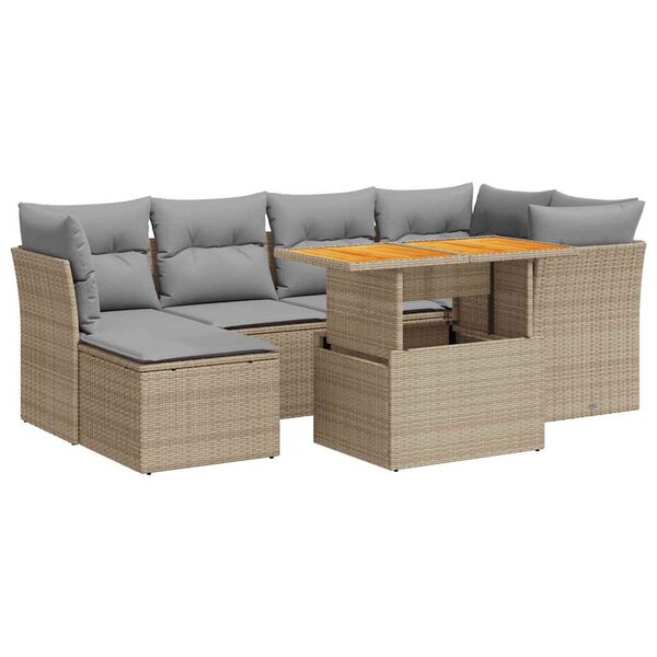 vidaXL Salon de jardin avec coussins 7 Pièces beige résine tressée