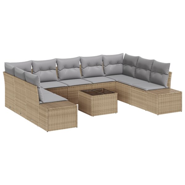 vidaXL Canapé de jardin 10 pièces avec coussins en poly rattan noir