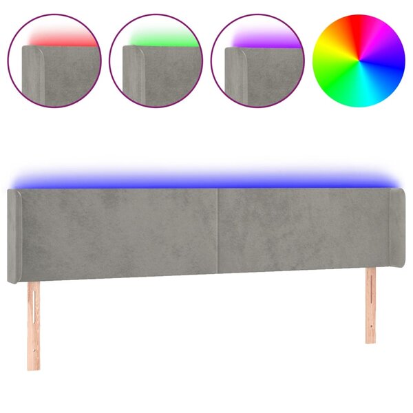 vidaXL Tête de lit à LED Gris clair 163x16x78/88 cm Velours