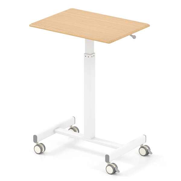 Bureau debout mobile 65 x 48 x 74 5-108 5 cm ergonomic avec vérin à gaz 4 roues lisses contemporain en MDF naturel 20_0014110