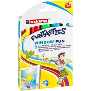 Pochette de 5 marqueurs window funtastics craie grasse pour fenêtre 2/6mm edding