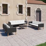vidaXL Salon de jardin 5 Pièces avec coussins résine tressée noir