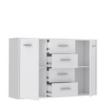 Buffet bas - Blanc mat - 2 portes + 4 tiroirs  - PILVI - L 122,6 x P 34,2 x H 81,1 cm