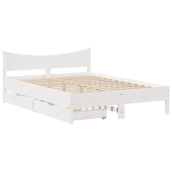 vidaXL Cadre de lit avec tiroirs blanc 120x190 cm bois pin massif
