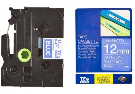 Tze-535 cassette à ruban 12mm x 8m blanc/bleu brother