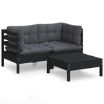 vidaXL Salon de jardin 3 Pièces avec coussins anthracite bois de pin