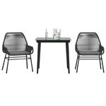 vidaXL Ensemble à manger de jardin et coussins 3 Pièces noir rotin verre