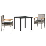 vidaXL Ensemble de salle à manger pour jardin 3 Pièces Gris et Noir Rotin