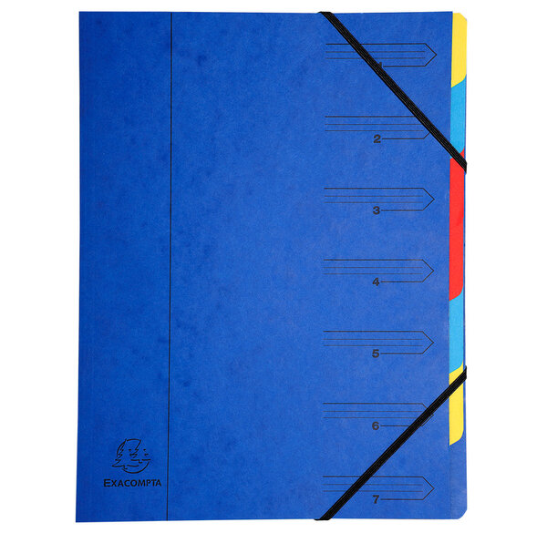 Trieur agrafé avec élastiques 7 compartiments Bleu EXACOMPTA