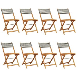 vidaXL Chaises de jardin pliantes lot de 8 gris poly rotin bois massif